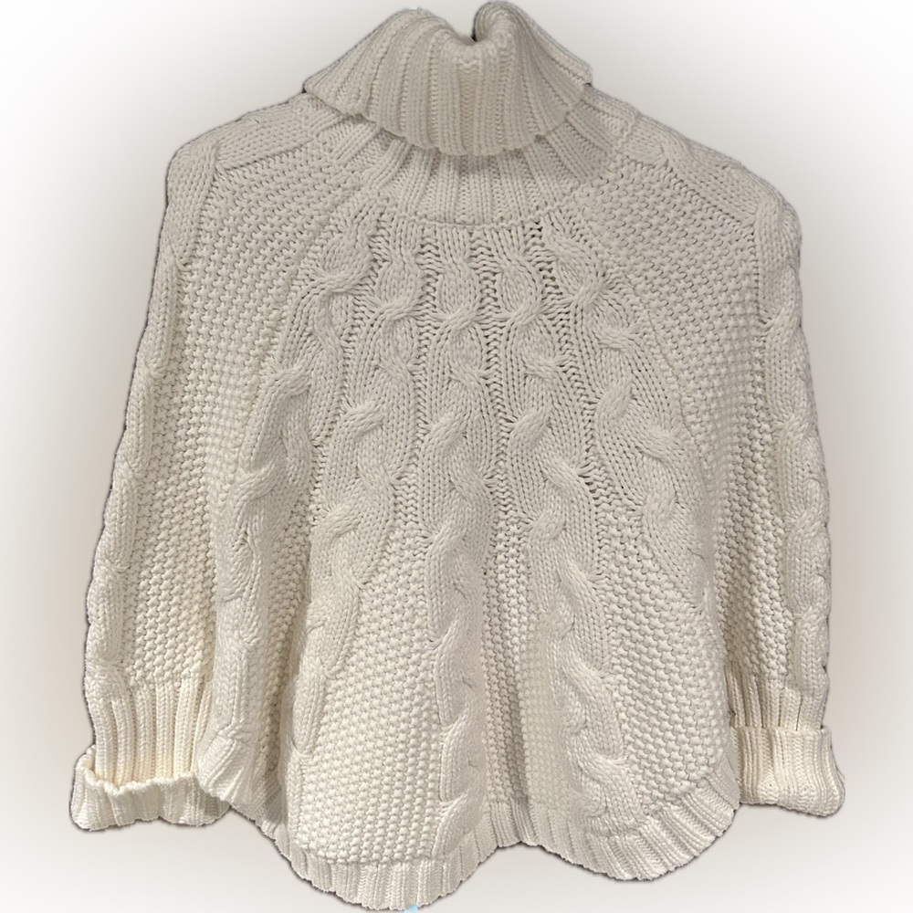 Carter’s 2T Sleeved Cable Knit Poncho with Fold Over Turtleneck Cotton Blend EUC